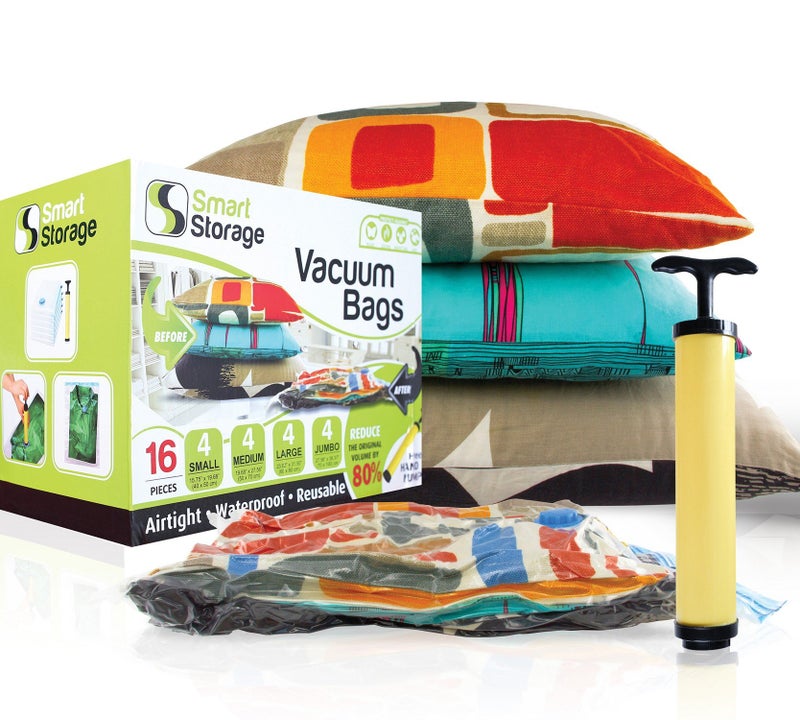 Smart Storage 16 Pack Vacuum Storage Bags, Space Saver Bags (4 Jumbo/4 Large/4 Medium/4 Small) Vacuum Sealer Bags for Clothes Storage with Travel Hand Pump - Image 3